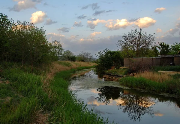Nehir üzerinde gün batımı Yaz manzarası