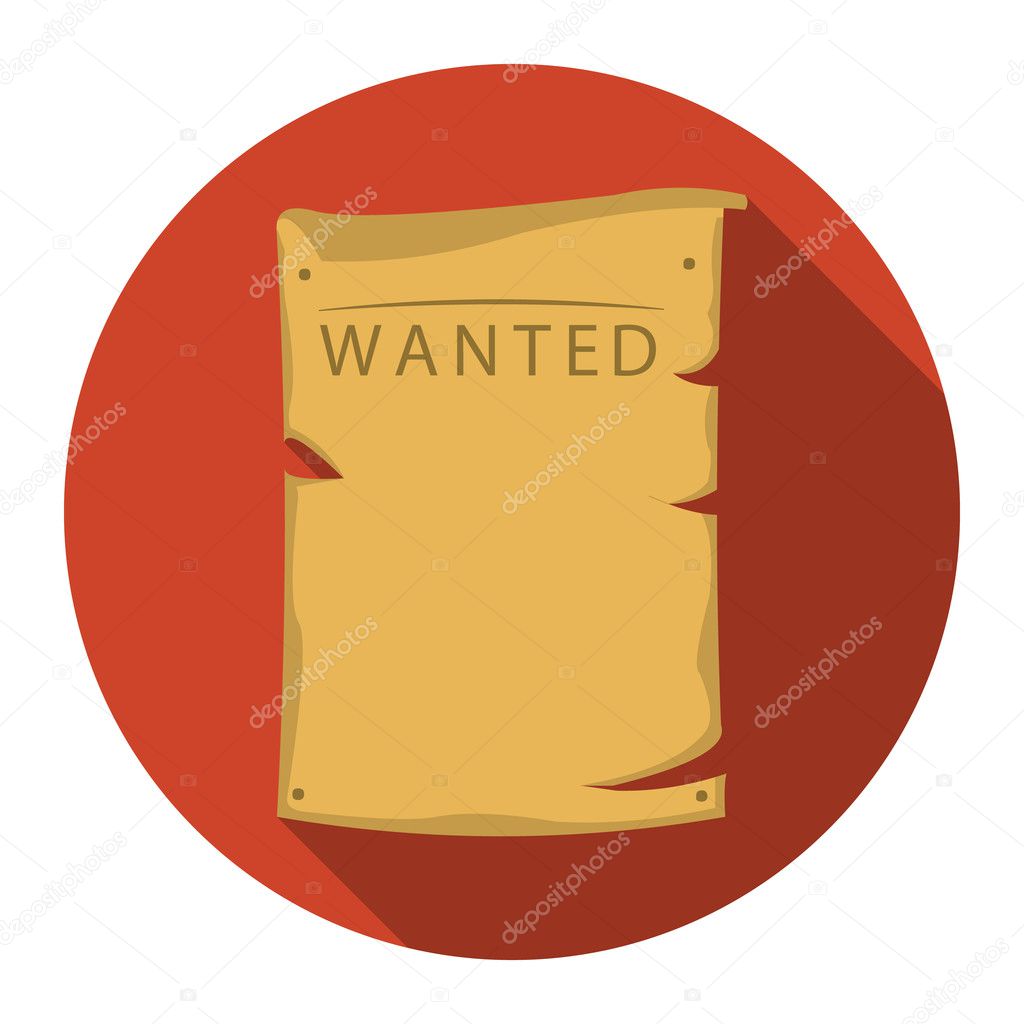 Wanted icon flat. Singe western icon from the wild west flat.