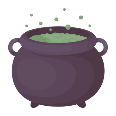 Witchs kazan simgesi beyaz arka plan üzerinde izole karikatür tarzı. Siyah ve beyaz sihirli sembol stok vektör çizim.