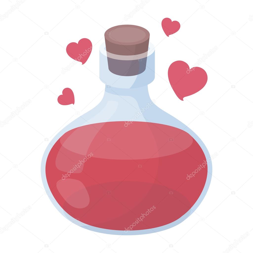 Love potion icon in cartoon style isolated on white background. Black and white magic symbol stock vector illustration.
