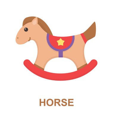 At oyuncak çizgi film simgesi. Gösterim amacıyla web ve mobil tasarım.