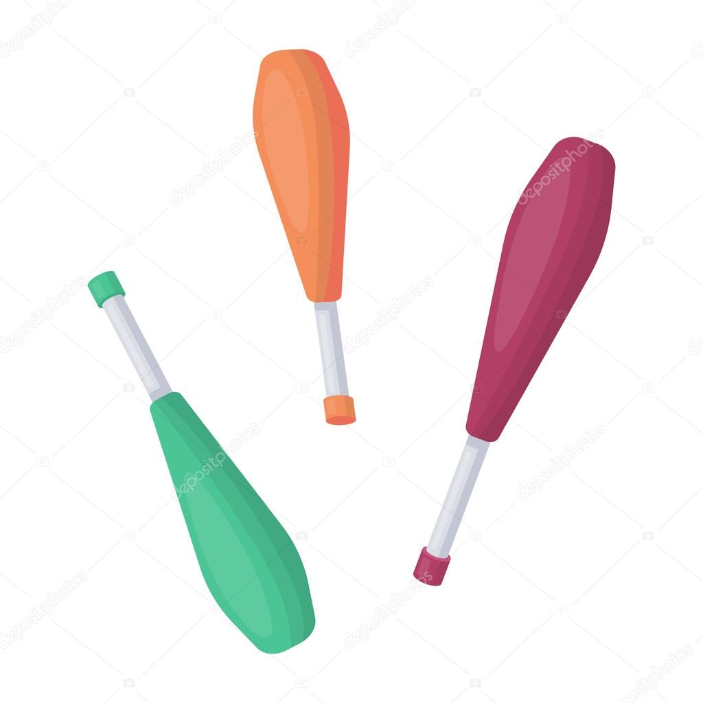 Juggling clubs icon in cartoon style isolated on white background. Circus symbol vector illustration.