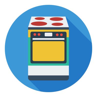 Düz tarzda mutfak soba simgesi beyaz arka plan üzerinde izole. Mutfak sembolü stok vektör illüstrasyon.