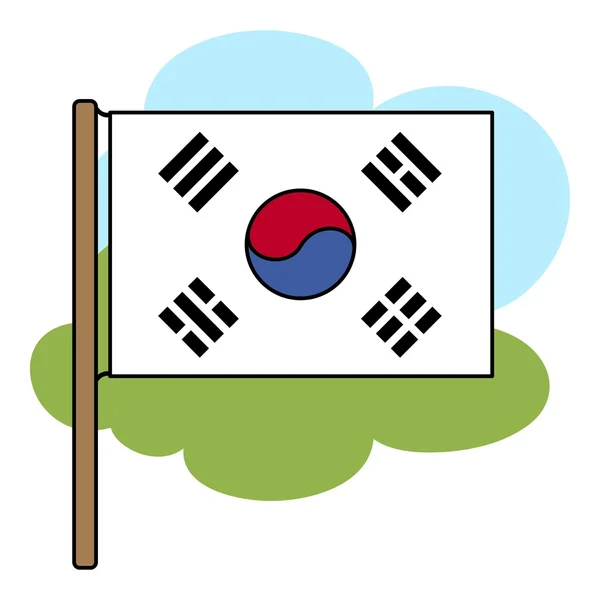 Bandeira da Coreia do Sul ícone em estilo cartoon isolado no fundo branco. Coreia do Sul símbolo estoque vetor ilustração . — Vetor de Stock