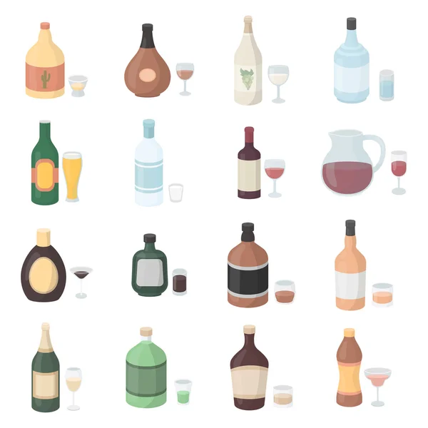Alkohol zestaw ikon w stylu kreskówki. Duży zbiór symbol ilustracja alkoholu wektor. — Wektor stockowy