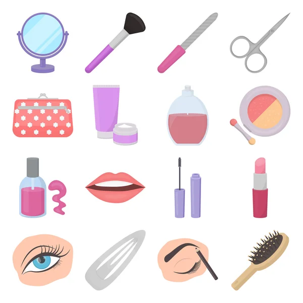 Maquillaje iconos establecidos en estilo de dibujos animados. Gran colección de maquillaje vector símbolo de la ilustración . — Vector de stock