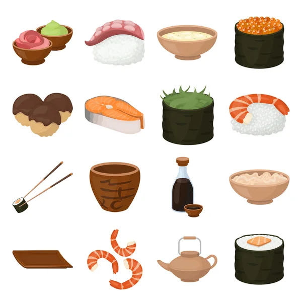 Sushi setzte Symbole im Cartoon-Stil. große Sammlung von Sushi-Vektor-Symbolen. — Stockvektor