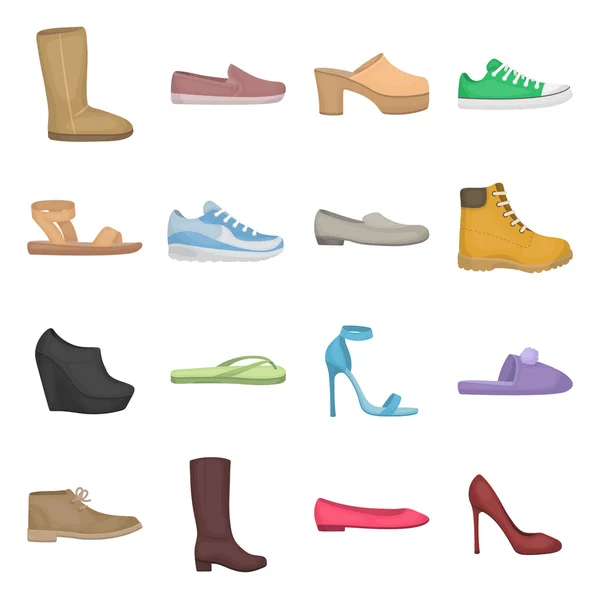鞋类设置图标在卡通风格。鞋矢量插图符号的大集合. — 图库矢量图片