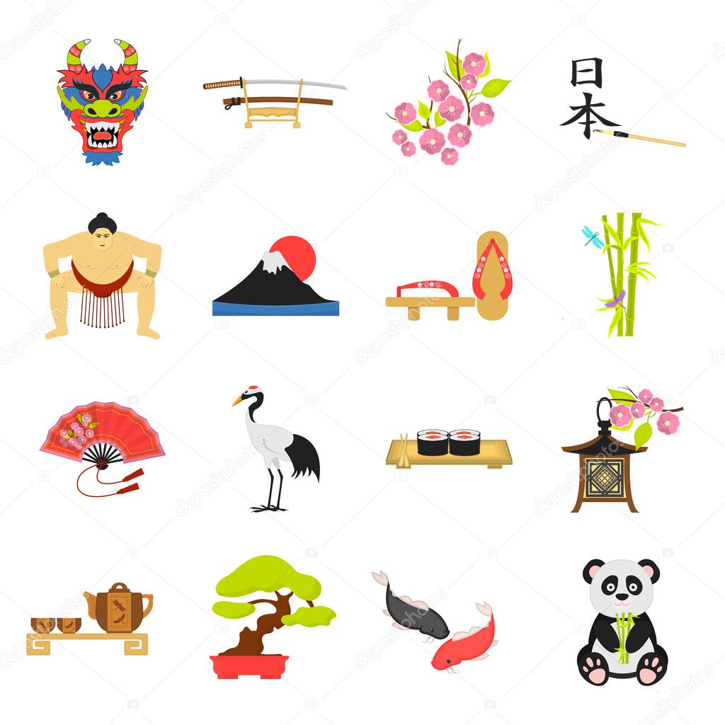 Japan set icons in cartoon style. Big collection of Japan vector illustration symbol.