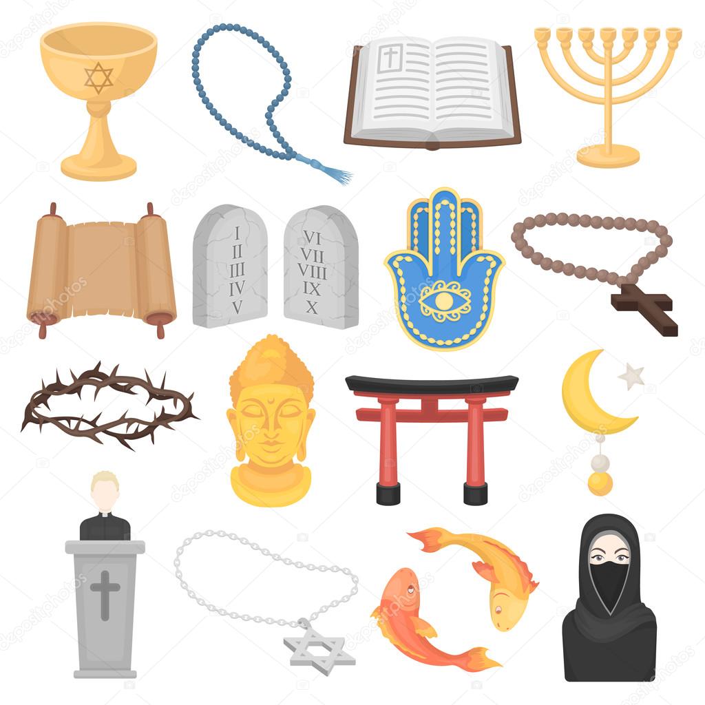 Religion set icons in cartoon style. Big collection of religion vector symbol.