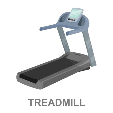 Koşu bandı simgesi karikatür. Tek spor idolü büyük fitness, sağlıklı, egzersiz seti.
