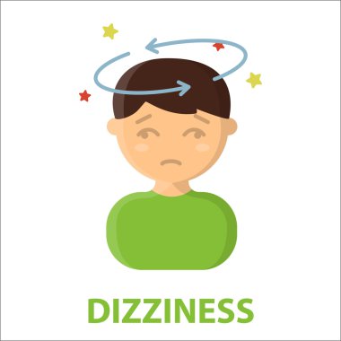 Baş dönmesi simgesi karikatür. Büyük hasta, hastalıktan tek hasta Icon set.