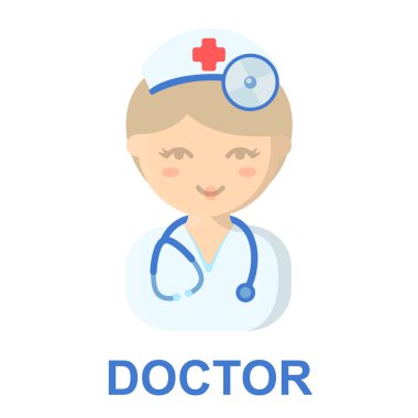 Doktor çizgi film simgesi. Gösterim amacıyla web ve mobil tasarım.