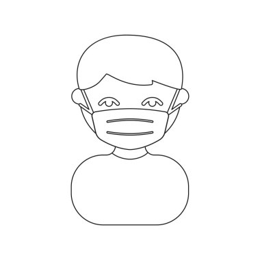 Maske enfeksiyon simgesi çizgi film. Büyük hasta, hastalıktan tek hasta Icon set.