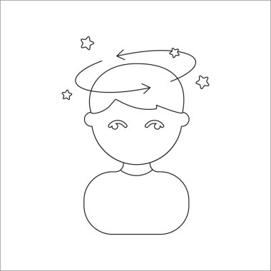 Baş dönmesi simgesi karikatür. Büyük hasta, hastalıktan tek hasta Icon set.