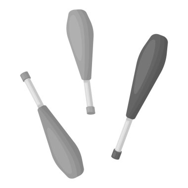 Beyaz arka planda izole monokrom tarzında hokkabazlık kulüpleri simgesi. Sirk sembolü stok vektör illüstrasyon.