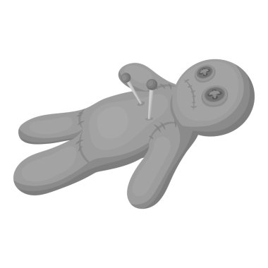 Beyaz arka plan üzerinde izole monokrom tarzı Voodoo bebek simgesi. beyaz sihirli sembol stok vektör illüstrasyon.