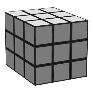 Beyaz arka planda yalıtılmış tek renkli stilde Rubiks küp simgesi. Masa oyunları sembol stok vektör illüstrasyon.
