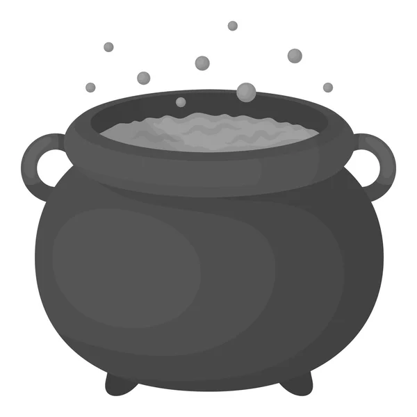 Witchs cauldron icon in monochrome style isolated on white background.   white magic symbol stock vector illustration. — Stock Vector