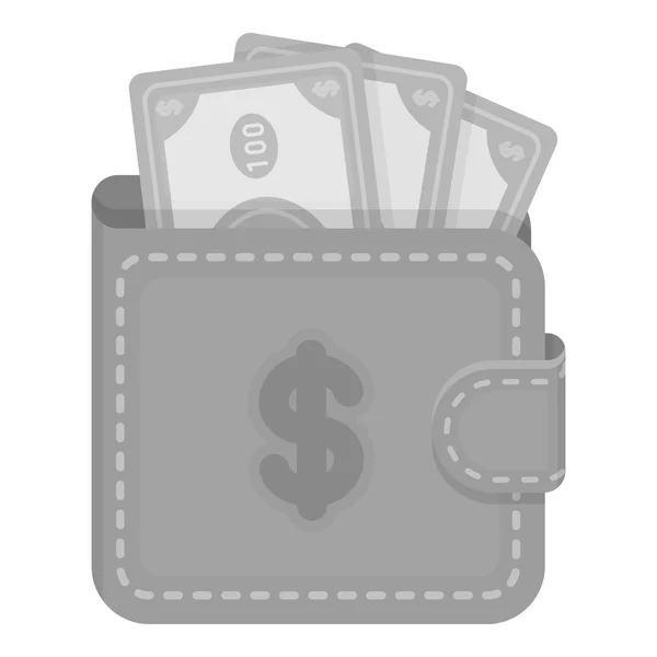 Cartera con icono de dinero en efectivo en estilo monocromo aislado sobre fondo blanco. Ilustración de vector de stock de símbolo de comercio electrónico . — Vector de stock