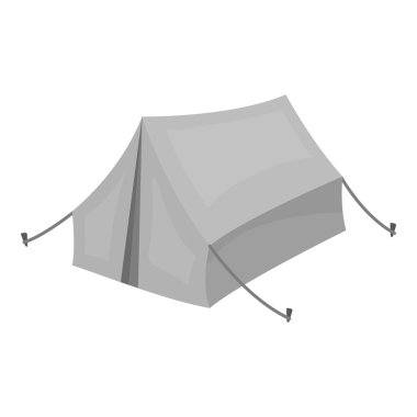 Tek renkli stil beyaz arka plan üzerinde izole çadır simgesini. Avcılık sembol stok vektör çizim.