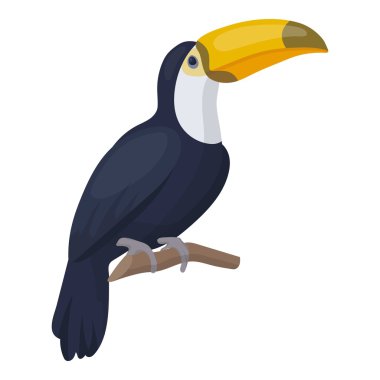 Beyaz arka plan üzerinde izole karikatür tarzı toucan simgesini. Kuş sembol stok vektör çizim.