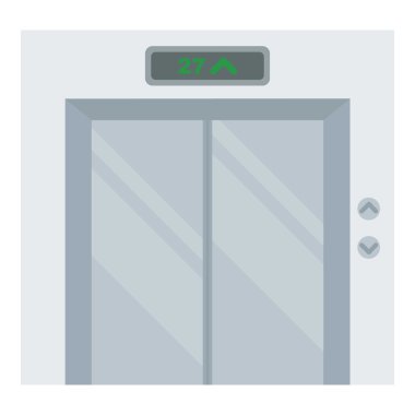 Asansör simgesi beyaz arka plan üzerinde izole karikatür tarzı. Otel sembol stok vektör çizim.