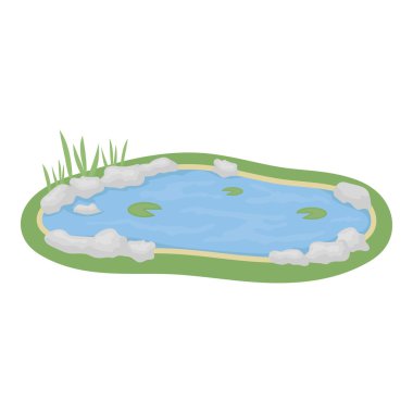 Gölet simgesi beyaz arka plan üzerinde izole karikatür tarzı. Park sembol stok vektör çizim.