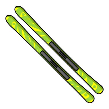 Beyaz arka planda izole karikatür tarzında kayaklar simgesi. Kayak merkezi sembolü stok vektör illüstrasyon.