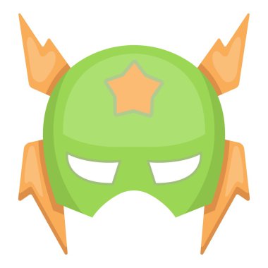 Beyaz arka planda izole karikatür tarzında tam kafa maskesi simgesi. Süper kahraman maske sembolü stok vektör illüstrasyon.