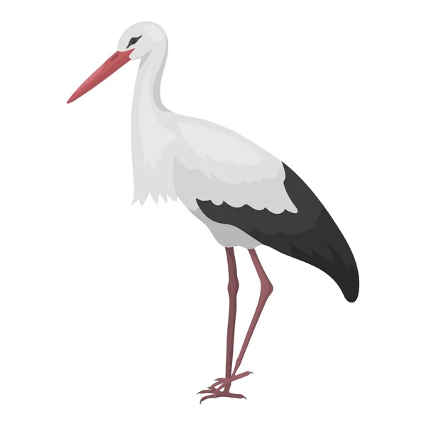 Icono de cigüeña en estilo de dibujos animados aislado sobre fondo blanco. Pájaro símbolo stock vector ilustración . — Vector de stock