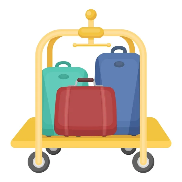 Icono de carrito de equipaje en estilo de dibujos animados aislado sobre fondo blanco. Hotel símbolo stock vector ilustración . — Vector de stock