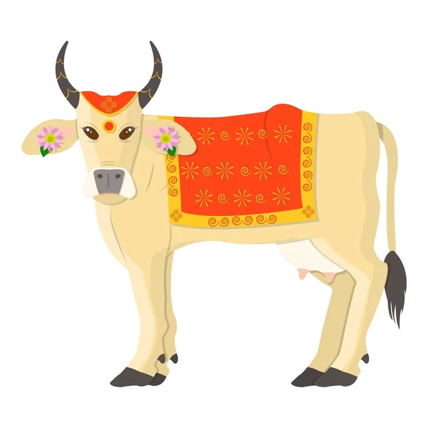 Posvátnou krávou ikona v karikatuře stylu izolovaných na bílém pozadí. Indie symbol akcií vektorové ilustrace. — Stockový vektor