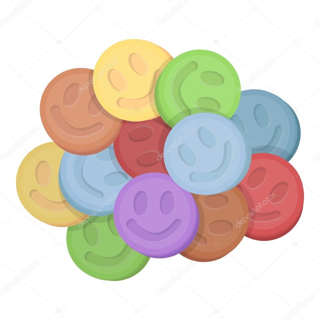 Ecstasy icon in cartoon style isolated on white background. Drugs symbol stock vector illustration.