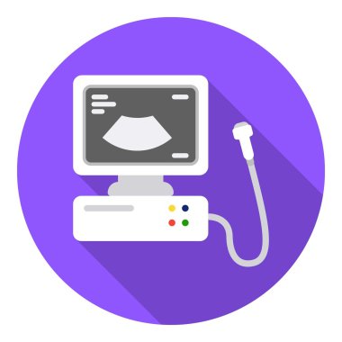 Ultrason tanı simgesi düz tarzda beyaz arka plan üzerinde izole. Gebelik sembolü stok vektör illüstrasyon.