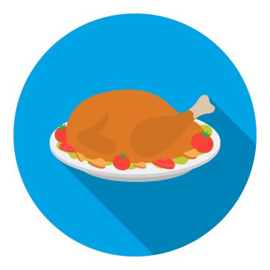 Beyaz arka plan üzerinde izole düz tarzda kavrulmuş hindi simgesi. Kanada Şükran Günü sembolü stok vektör illüstrasyon.