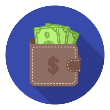 Beyaz arka planda izole düz tarzda nakit simgesi olan cüzdan. E-ticaret sembolü stok vektör illüstrasyon.