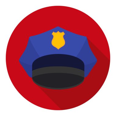 Beyaz arka plan üzerinde izole düz tarzda polis kapağı simgesi. Şapkasembolü stok vektör illüstrasyon.