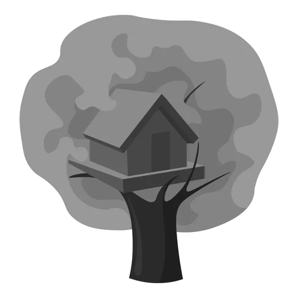 Icono de la casa del árbol en estilo monocromo aislado sobre fondo blanco. Jugar jardín símbolo stock vector ilustración . — Vector de stock