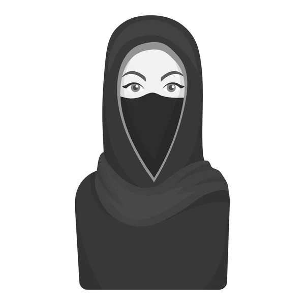 Ikon Niqab dalam gaya monokrom diisolasi pada latar belakang putih. Ilustrasi saham simbol agama vektor . - Stok Vektor