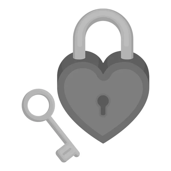 Lock and key icon in monochrome style isolated on white background. Romantic symbol stock vector illustration. — Stock Vector