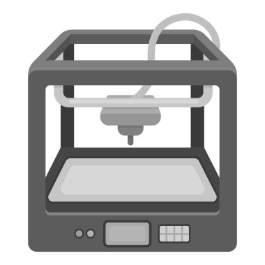 Beyaz arka plan üzerinde izole tek renkli tarzı 3D printerlere harcama maddeler. Tipografi sembol stok vektör çizim.