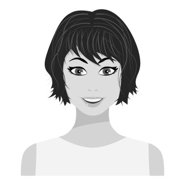 Beyaz arka plan üzerinde izole monokrom tarzı siyah saçlı kadın simgesi. Kadın sembolü stok vektör illüstrasyon.