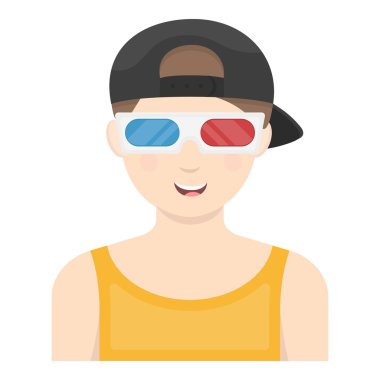 3d gözlük film izlerken bir genç adam. Filmler ve sinema sembol stok illüstrasyon vektör.