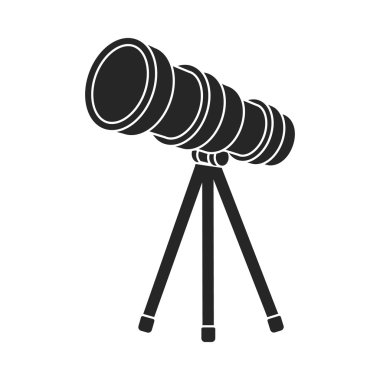 Teleskop simge siyah stil beyaz arka plan üzerinde izole içinde. Uzay sembol stok vektör çizim.