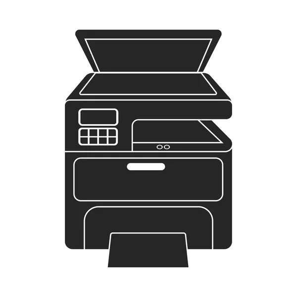 Multifunkční tiskárna v černém stylu izolovaných na bílém pozadí. Typografie symbol akcií vektorové ilustrace. — Stockový vektor