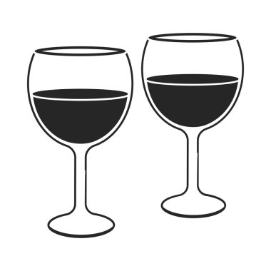Şarap bardakları simgesinde siyah stil beyaz arka plan üzerinde izole. Romantik sembol stok vektör çizim.
