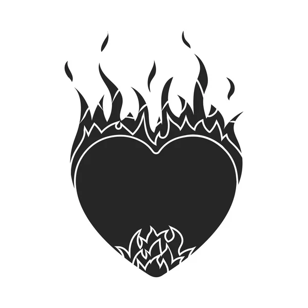 Corazón en llama icono en estilo negro aislado sobre fondo blanco. Símbolo romántico stock vector ilustración . — Vector de stock