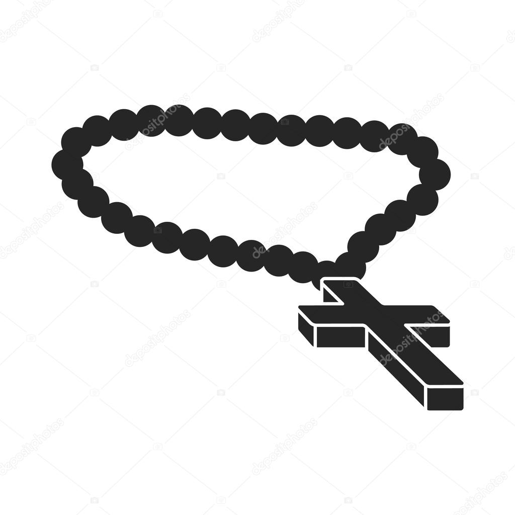 Christian rosary icon in black style isolated on white background. Religion symbol vector illustration.