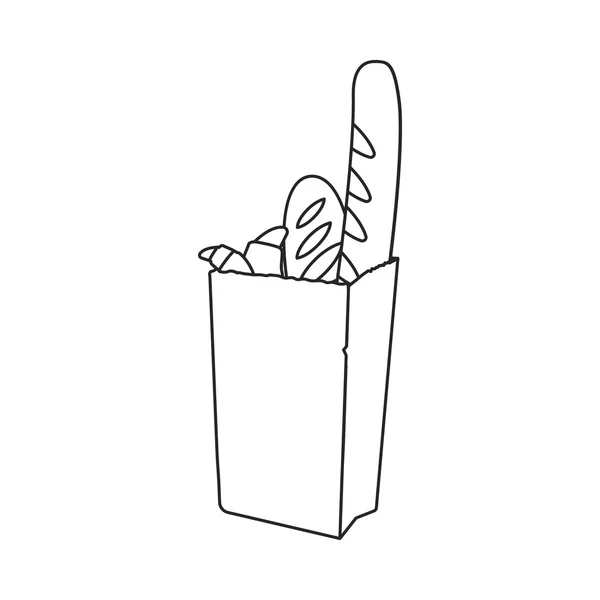 Supermarkt tas met brood pictogram in kaderstijl geïsoleerd op een witte achtergrond. Brood symbool voorraad vectorillustratie. — Stockvector